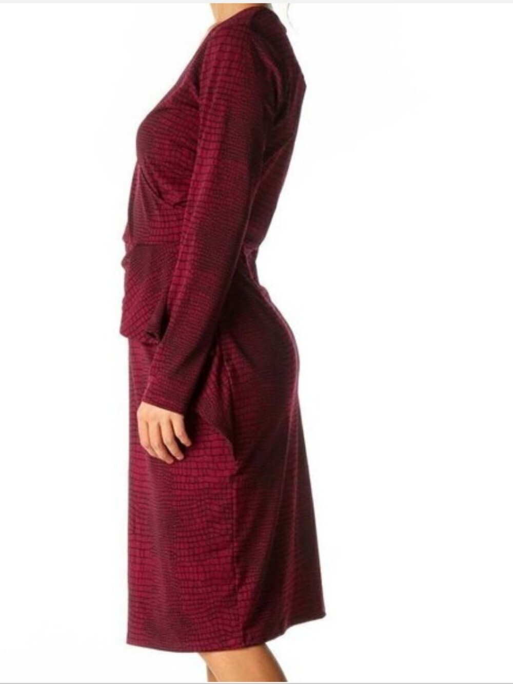 Anthropologie Cranberry Red Animal Print Faux Wrap Draped Midi Cocktail Dress - Picture 2 of 10